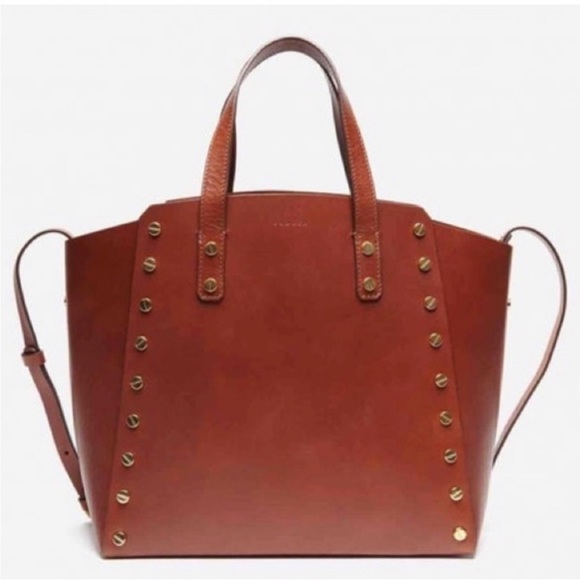 Sandro Paris Abby Cabas Studded Leather Brown Tote Crossbody Bag - Picture 2 of 16